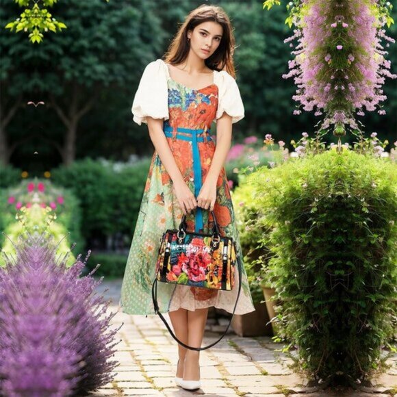 ⚡Women Doodle Genuine Leather Tote Handbag Clutch Purse Crossbody Bag - Picture 8 of 9